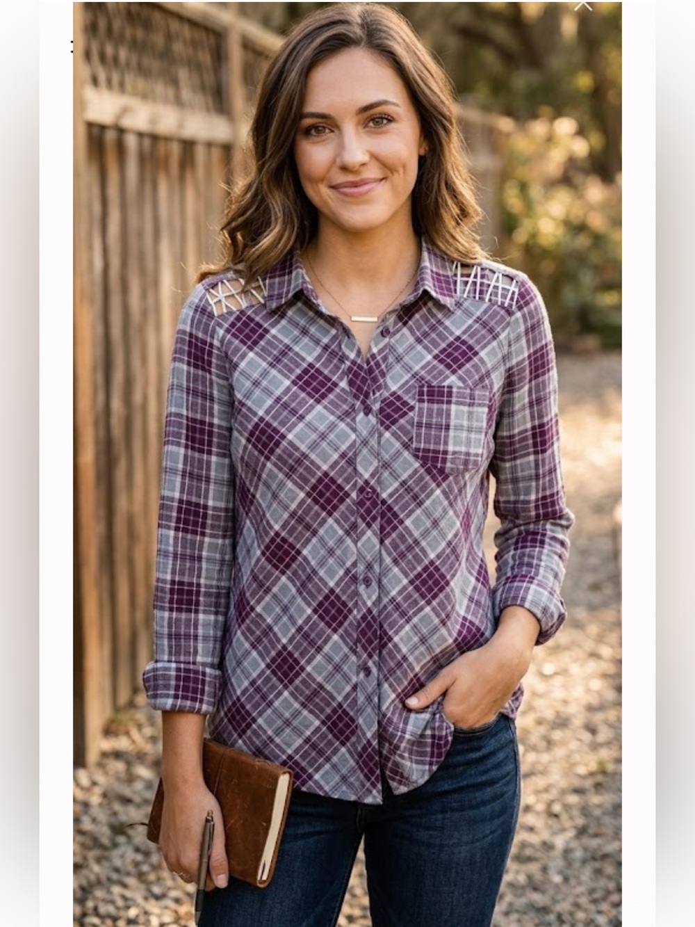 Hem & Thread Plaid Button-Up Shirt in Purple and Gray